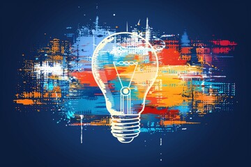 Wall Mural - abstract light bulb art with colorful digital strokes representing creative ideas