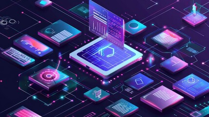 Digital marketing strategy layout with futuristic elements