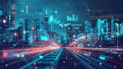 Digital marketing strategy layout with futuristic elements