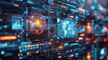 Digital marketing strategy layout with futuristic elements