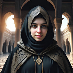 beautiful young woman in black veil 