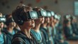 © Phichaphat - A group of children wear VR headsets, immersed in a virtual world, showcasing the future of technology and education.