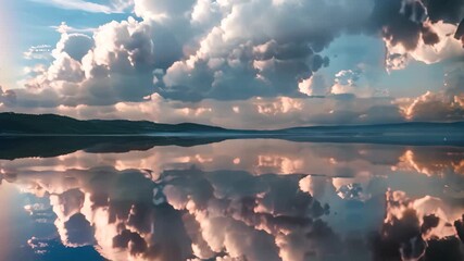 Wall Mural - Large body of water reflecting clouds in the sky, Reflective clouds creating a mirror effect on the water