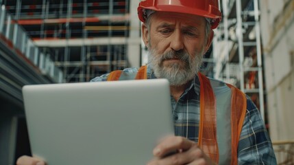 Construction Worker Using Tablet