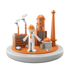 Canvas Print - 3D icon - man presenting 3D Industrial Park, on isolated transparent background