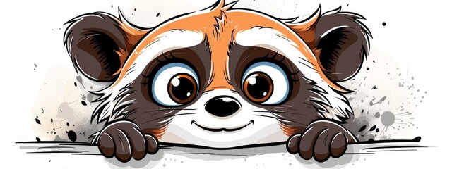 Poster -  A cartoon raccoon with large, expressive eyes hides behind a blank sign, awaiting addition of text