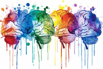 Wall Mural - Vibrant brains with splashes of color symbolizing creativity and innovation on a light and abstract background.