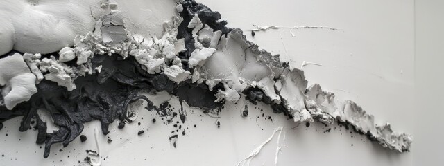 Sticker -  A close-up of a white wall, adorned with black and white paint splatters Alternatively, a white wall entirely covered in black and white paint splatters