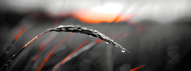 Canvas Print - stem dotted with water droplets; sun casting background rays