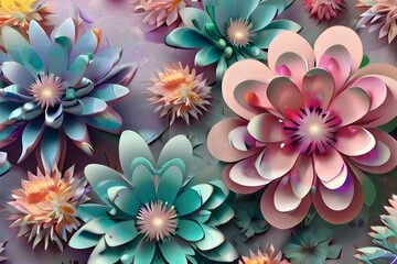 Wall Mural - Enchanting Blooms: Sublimation Art featuring 3D Pastel Flowers, background with flowers, abstract background Generative AI