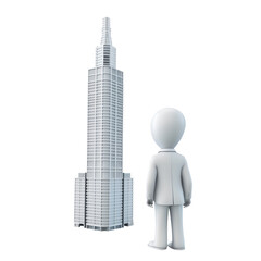 Poster - Human with 3D Skyscraper, on isolated transparent background