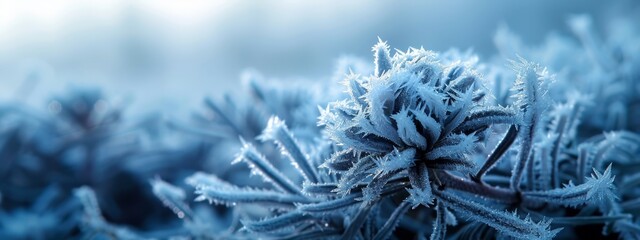 Wall Mural -  A tight shot of a frost-covered plant against a backdrop of a vivid blue sky