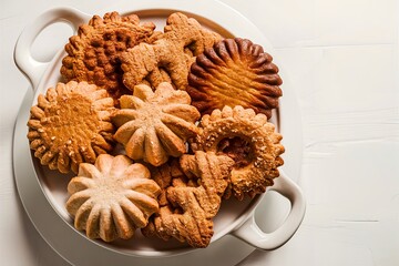 Wall Mural - Homemade pastry cookies on white dish isolated on white background