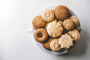 Homemade pastry cookies on white dish isolated on white background