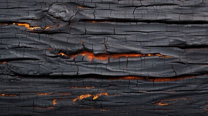 Charred wooden texture with a dramatic deep field effect showcasing the intricate artisanal craftsmanship and scorched burnt surface  The image presents a captivating moody