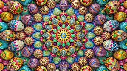 Colorful geometric mosaic of Easter eggs in a kaleidoscope pattern, rainbow, kaleidoscope, colorful, mosaic, Easter eggs