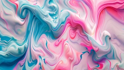 Poster - Swirls of blue, pink, and white blend in a close-up view, Soft swirls of pink and blue ink blending together in a mesmerizing pattern