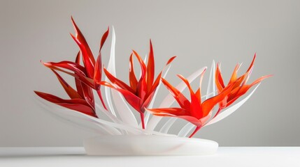 Wall Mural - Red and White Glass Flowers in a Minimalist Setting