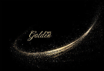 Wall Mural - Isolated gold tone arc with shiny tinsel on a black background.