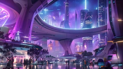 Poster - Bustling Futuristic City With People Walking, The central hub of a futuristic city, buzzing with activity and advanced technology