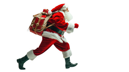 Santa deliver Christmas presents on transparent background