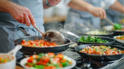 Hands on of preparing healthy low sodium dishes for seniors at a community cooking workshop with focus on culinary techniques nutrition education and food service training