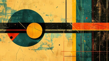 Wall Mural - Abstract Geometric Composition with Circles, Lines, and Scratches