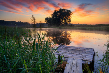 Wall Mural - colorful summer sunrise over the lake