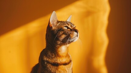 Sticker - A Bengal Cat Gazing Upward with a Golden Background