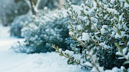 Wall Mural - Bush covered in snow with green branches