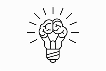 Sticker - Minimalistic Brain Bulb Icon on White Background Creative Line Art