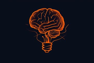 Poster - Fiery Orange Brain Bulb on Black Background Glowing Icon Design