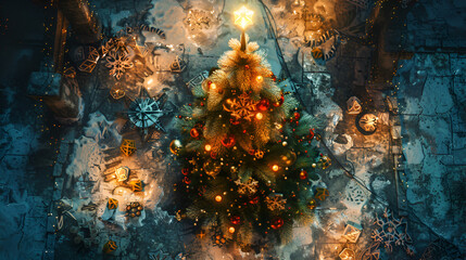 Poster - Christmas Battle Map - DnD, RPG Map for Dungeons and Dragons, Game Background, Top View, Winter