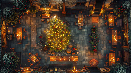 Poster - Christmas Battle Map - DnD, RPG Map for Dungeons and Dragons, Game Background, Top View, Winter