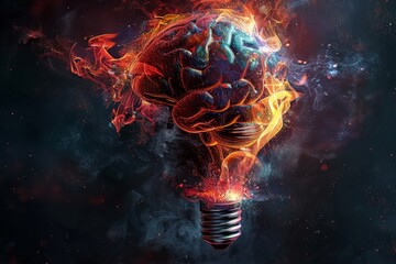 Sticker - Fiery Brain Bulb with Sparks Explosive Concept Art