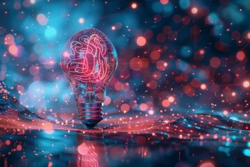 Wall Mural - brain bulb with electric sparks futuristic artistic concept