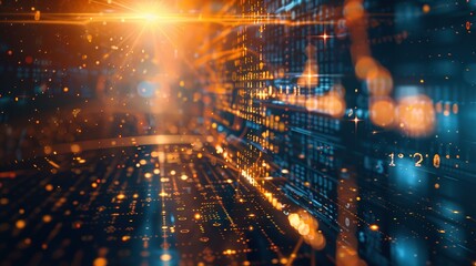 Wall Mural - abstract digital data flow with glowing lights and bokeh