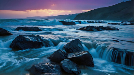 Wall Mural - Dream Inspired Bay Inlet Under Purple Sky Background