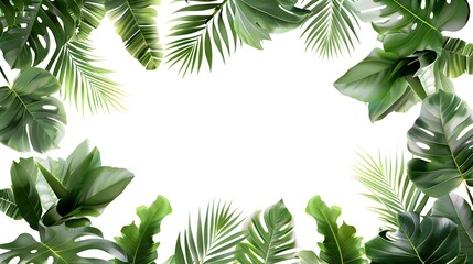 Wall Mural - Tropical green leaf frame border on white background