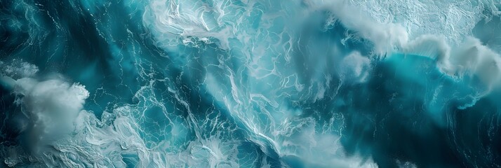 Wall Mural - Top view ocean with stormy clouds and churning waves 