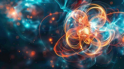Abstract orange and blue glowing fractal with bokeh
