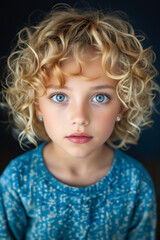 Canvas Print - A little girl with blonde curly hair and blue eyes