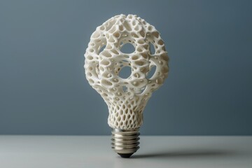 Poster - Intricate white lace brain light bulb delicate and detailed sophisticated design creative thinking elegant modern conceptual art pure and refined innovative.