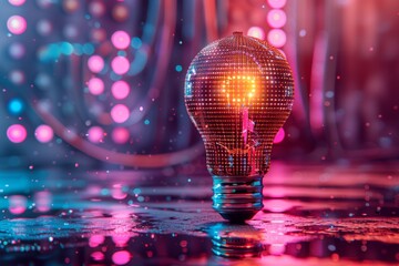 Wall Mural - multicolored light bulb with digital connections futuristic and modern innovative concept electric c