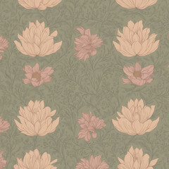 Wall Mural - neutral floral pattern background, lotus pattern background, traditional indian pattern