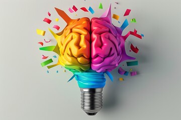 Wall Mural - colorful brain light bulb with geometric shapes vibrant and abstract creative design innovative conc