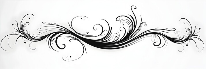 Wall Mural - Elegant Flowing Black Cursive Line with Graceful Curves and Swirls Graphic