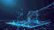 © KAI,LIANG - Hand touching tablet with graph on blue background. Artificial intelligence concept. Vector illustration