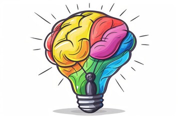 Wall Mural - neon rainbow brain light bulb vibrant and glowing creative and innovative modern concept digital ill