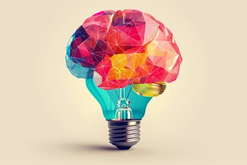 Wall Mural - geometric brain light bulb creative and innovative modern concept digital illustration vibrant and u